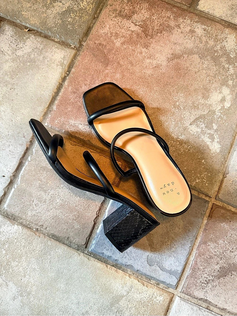 A New Day  Heels Black Strappy Block Heel Sandals